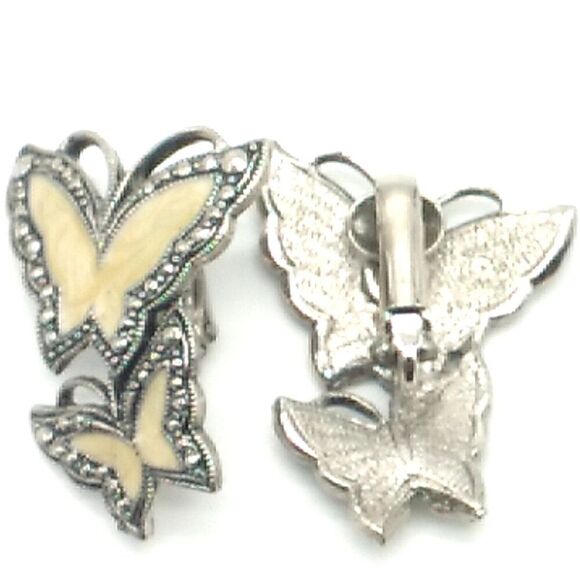 AVON WHISPERING WINGS Butterfly Clip-on Earrings Enamel Faux Marcasite Silver - Picture 4 of 11